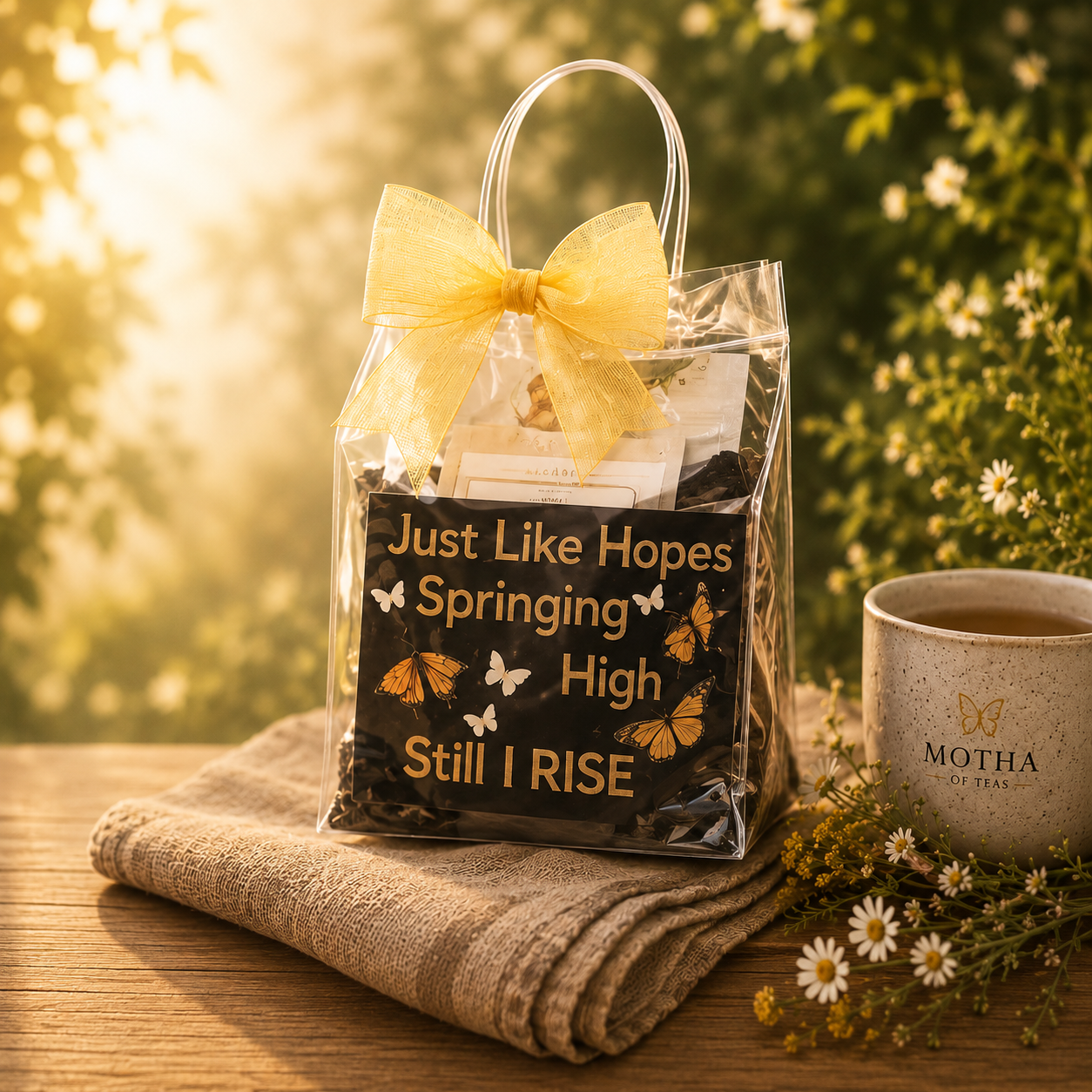 Custom Motha of Teas gift bag with tea and an encouraging message