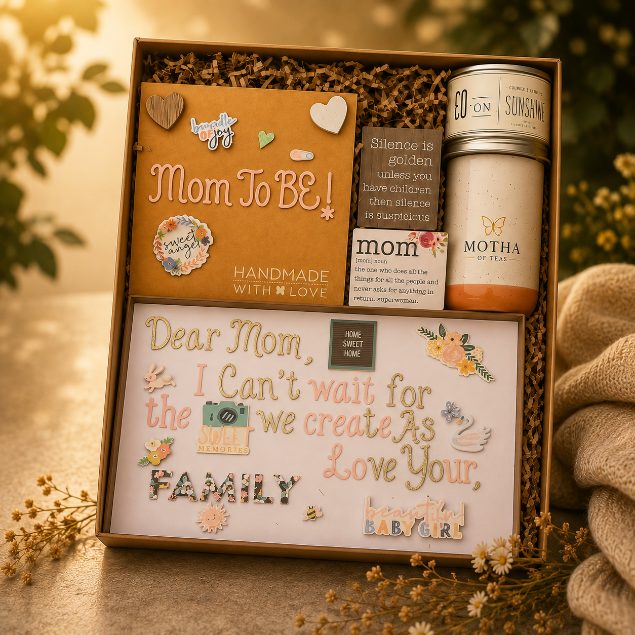 Personalized Motha of Teas gift box with tea and keepsakes for a mother